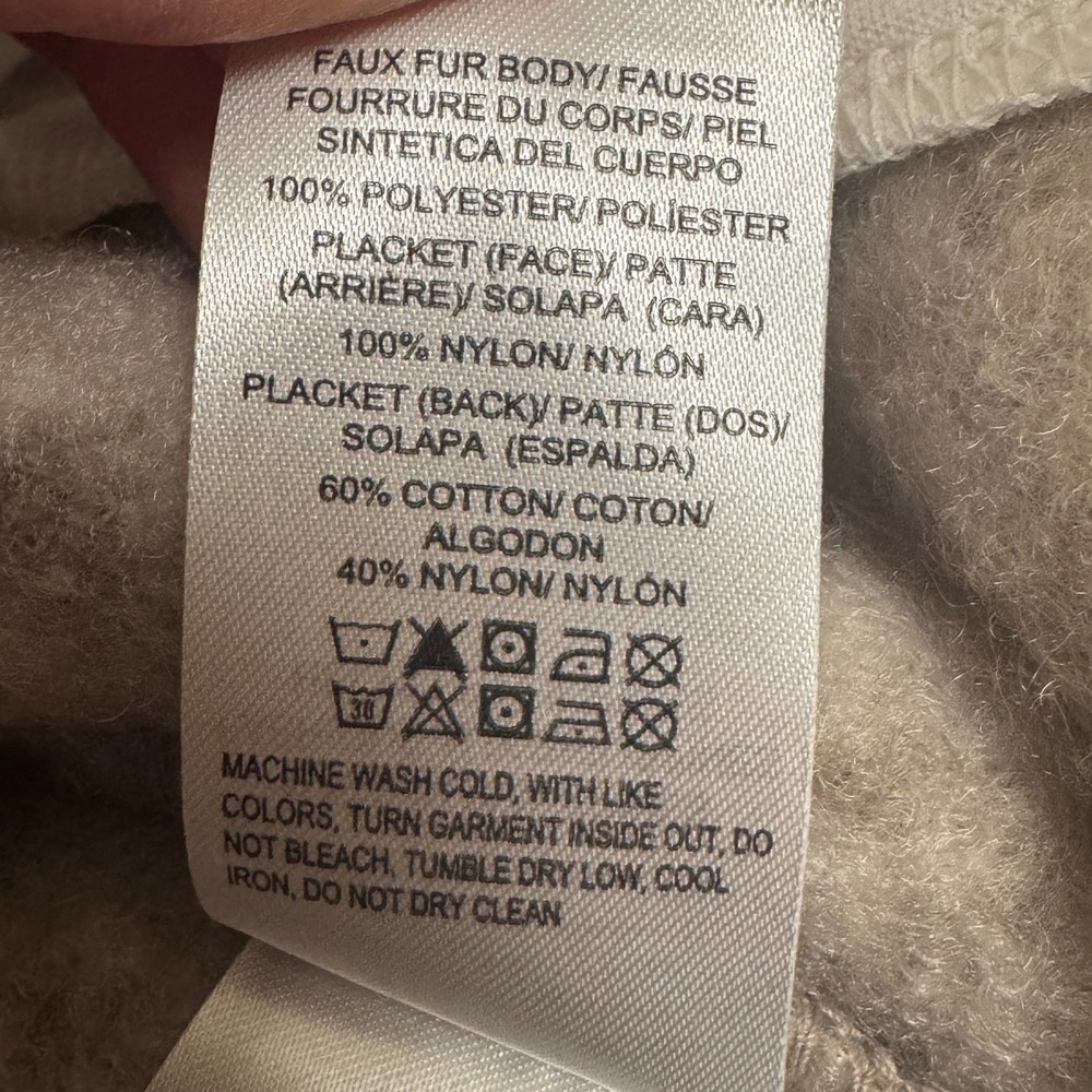 Lucky Brand Faux Shearling Teddy Jacket Women XL Grey‎ Beige Quilted Placket - Picture 6 of 12